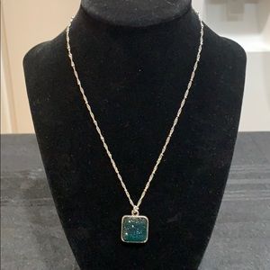 NWT Silver toned necklace with teal blue stones